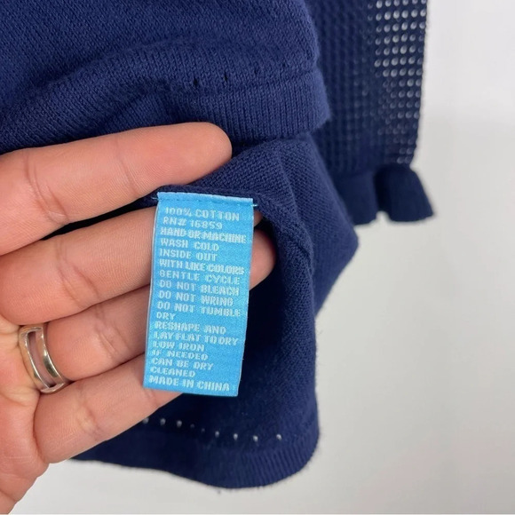 J. McLaughlin Navy Blue Cotton Sweater Ruffle Trim Sleeves Size XS - Picture 6 of 7